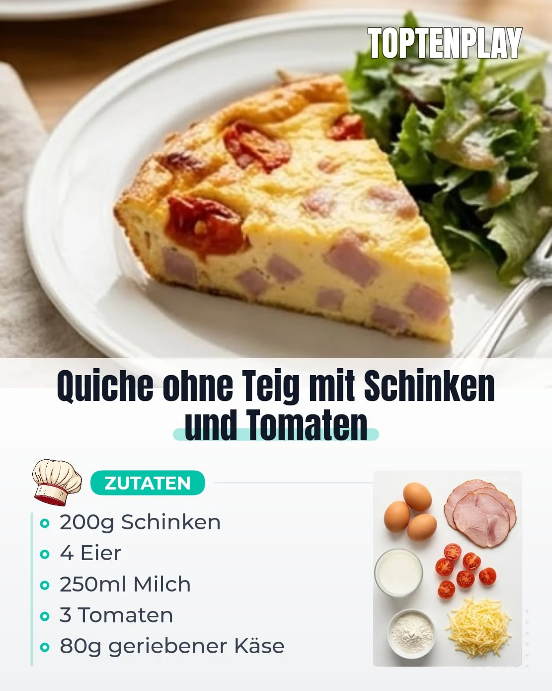 Quiche ohne Teig mit Schinken und Tomaten