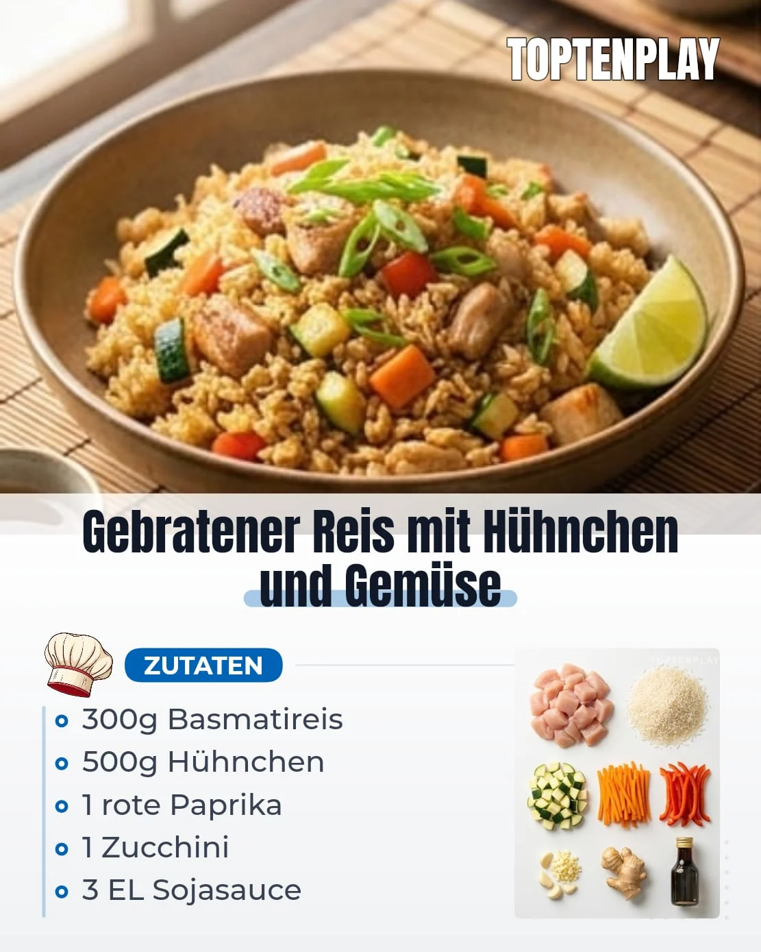 Gebratener Reis mit Hühnchen und Gemüse