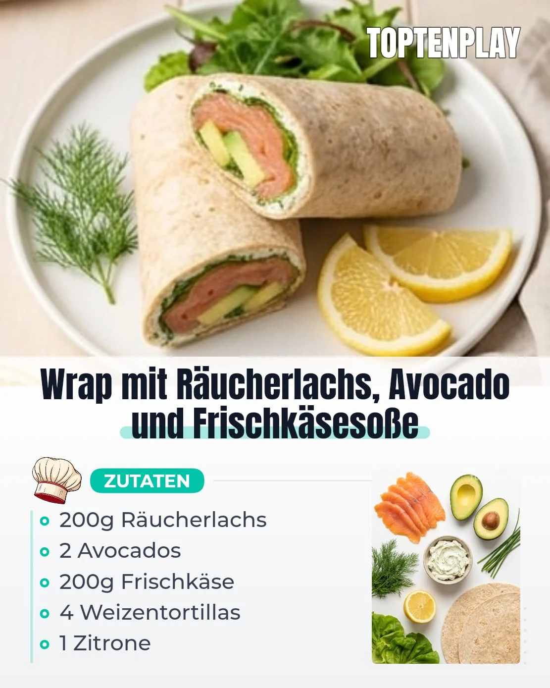 Wrap mit Räucherlachs, Avocado und Frischkäsesoße